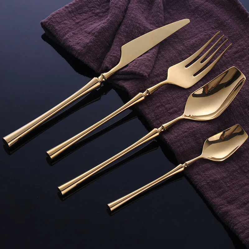 KuBac HoMmi Stainless Steel Mirror Polished Cutlery Set Shinny Gold Dinnerware Set Western Tableware Dinnerware Gift Drop ship