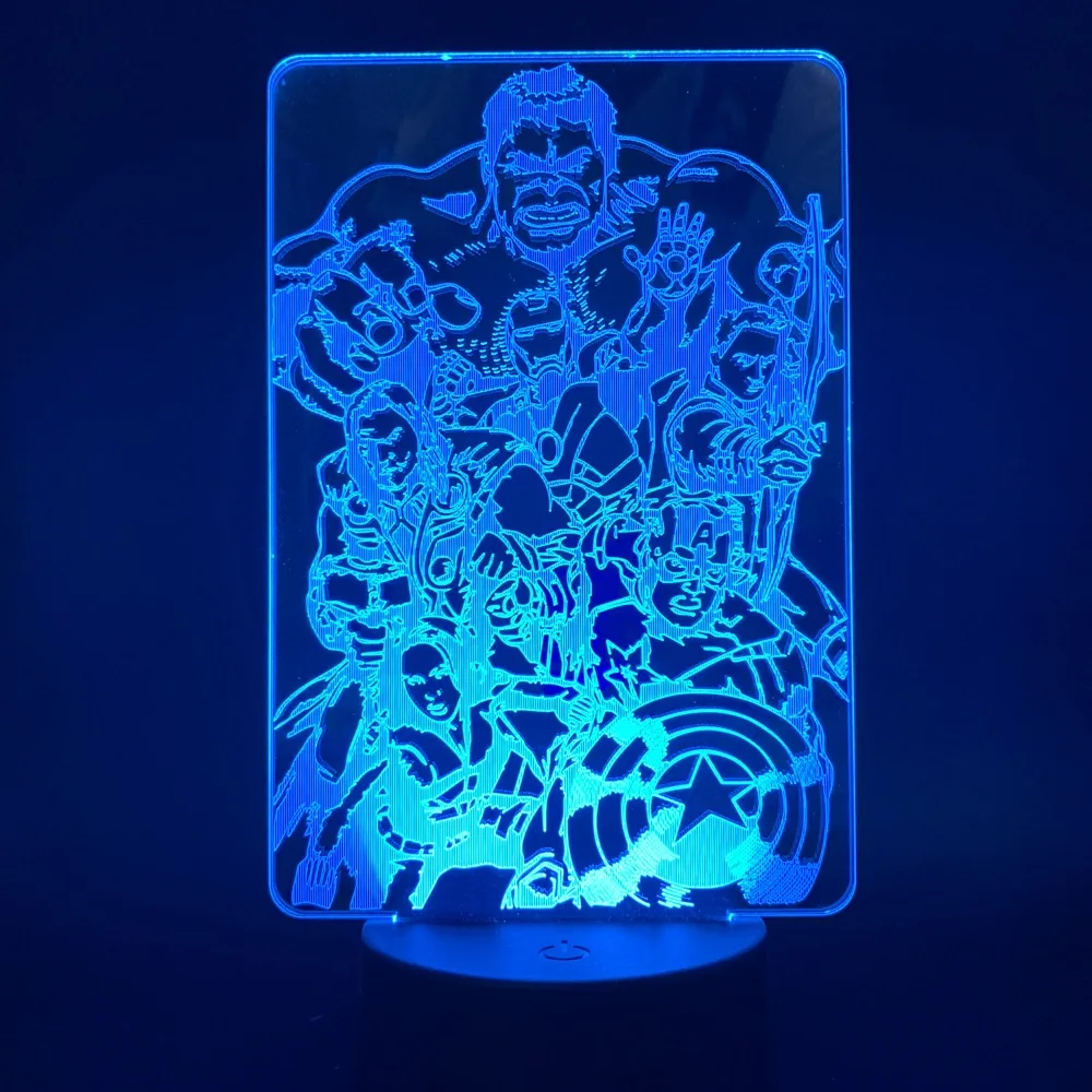 Изменение цвета 3d прикроватная лампа Marvel Мстители Endgame Superheros сборники светодиодный Ночной светильник подарок для украшения спальни