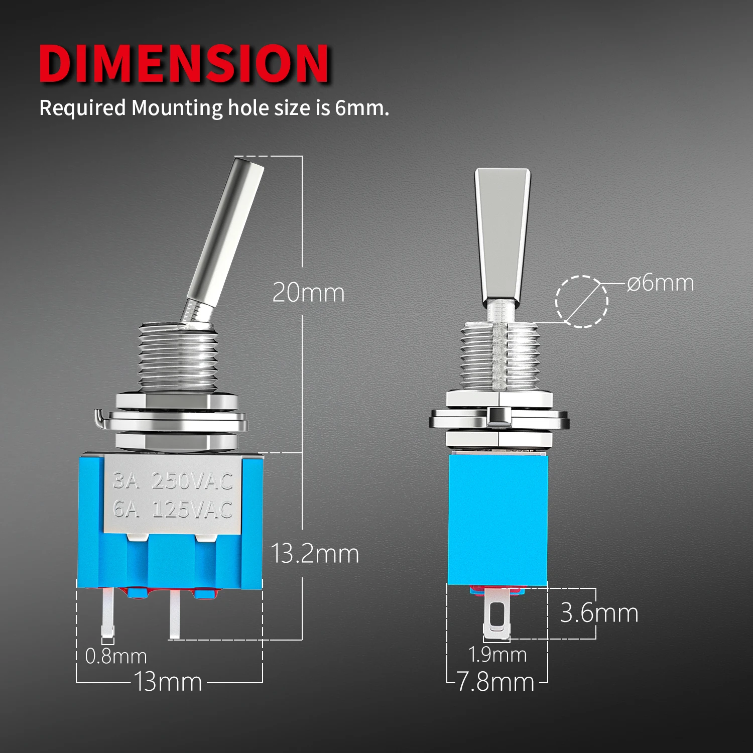 5PCS Mini Toggle Switch SPST Flat Handle ON OFF Latching 2 Position 2 Pin For Car Truck With Solder Terminals