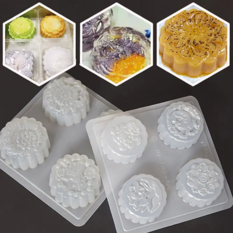 4 Полости Пластиковый помадка торт Mooncake плесень шоколадный Маффин кекс Плесень