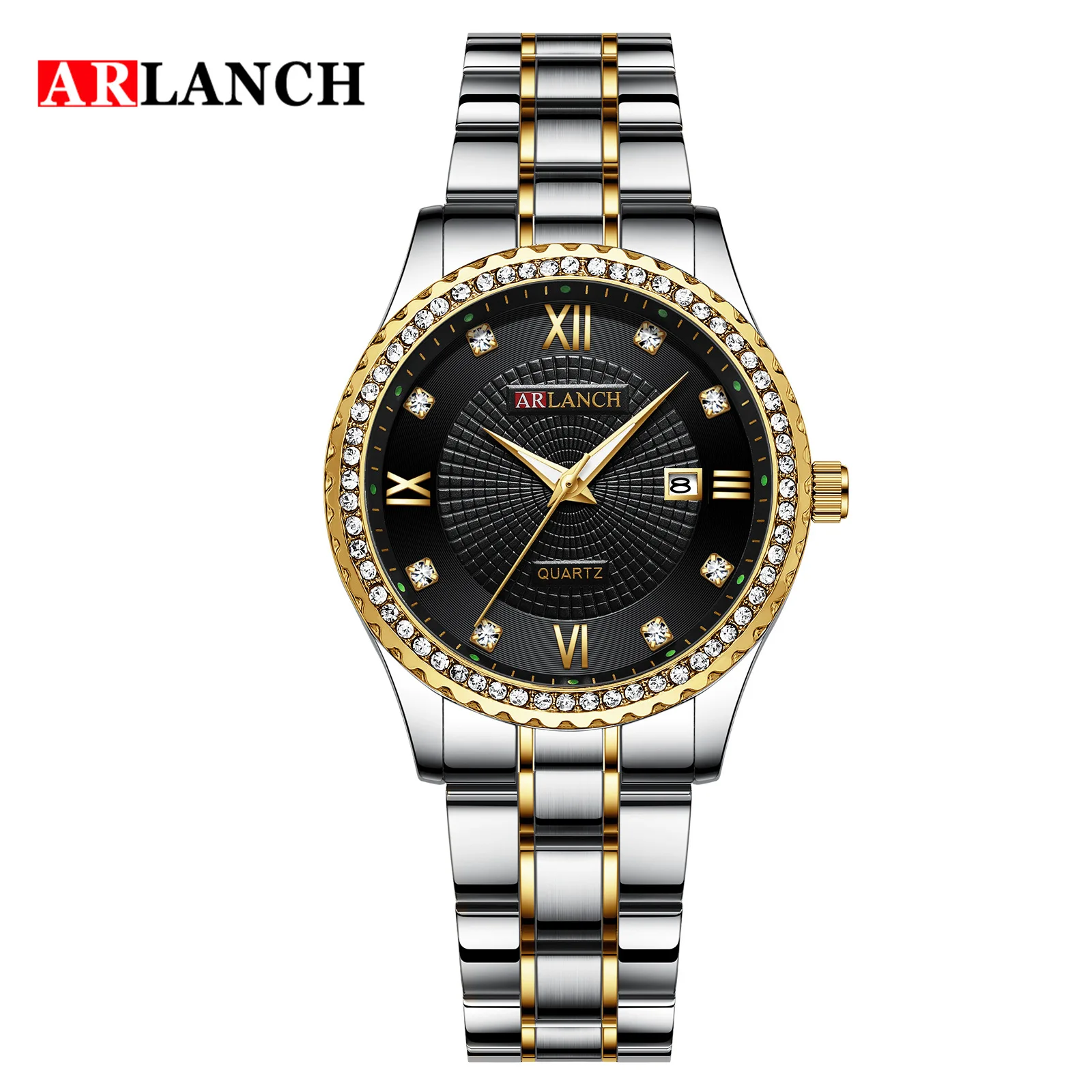 ARLANCH New Style Romantic Diamond Luxury Women's Wristwatches Week Calendar Stainless Steel Waterproof Students Quartz Watches - Цвет: Silver-Black