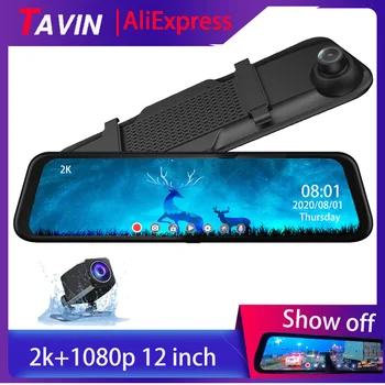 

12 Inch Video Recorder Car DVR Touch Screen Rear Mirror Dash Cam 2k with Rear View Camera Mirror Recorder Auto Dashcam 3 in 1