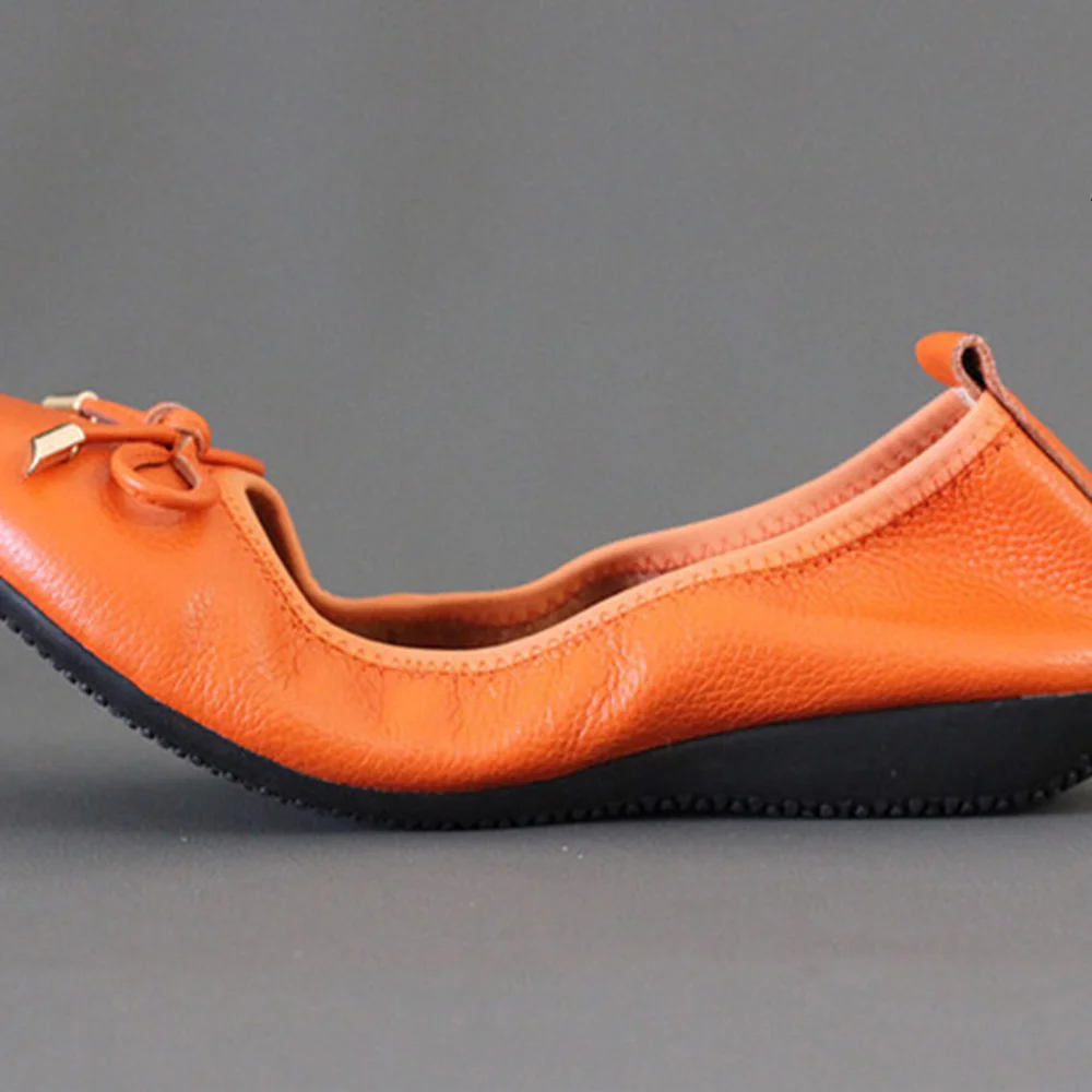 Chueyz High Quality Genuine Leather Shallow Mouth Super Soft Bow Ballet Dance Flats For Women Breathable Solid Women's Shoes
