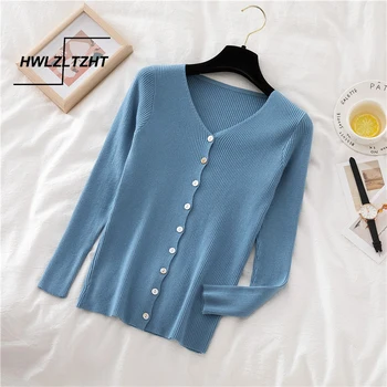

HWLZLTZHT 2020 Women Autumn Knitted Sweater V Neck Knitted Cardigan Female Cotton Soft Elastic Coat Button Long Sleeve Jacket