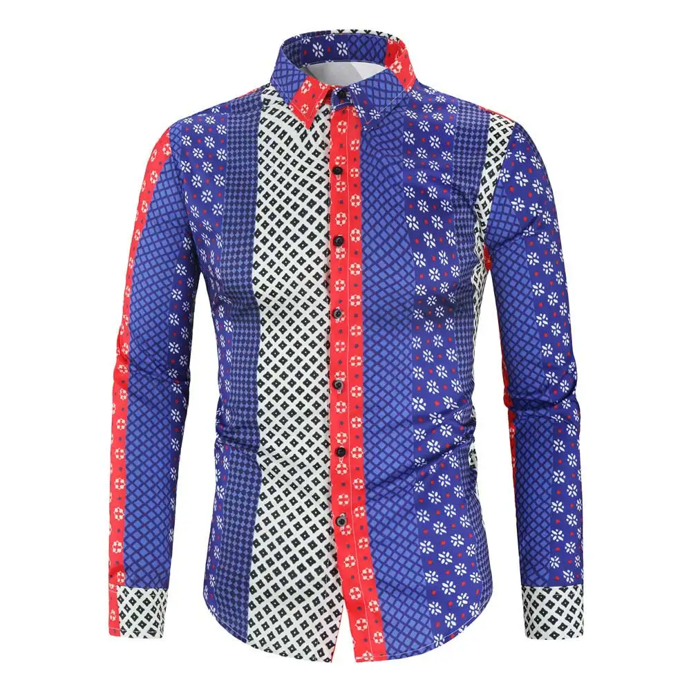 

3D Print Shirts Men Spring Summer Pointed Collar Camisa Male Casual Long Sleeve Soft Comfortable Mens Shirts Polyester Camisa