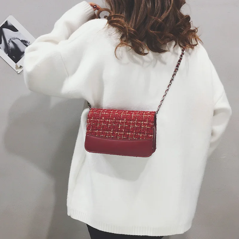 

Stereo Woolen Plaid Square Sling Bag Simple One-Shoulder Oblique WOMEN'S Bag