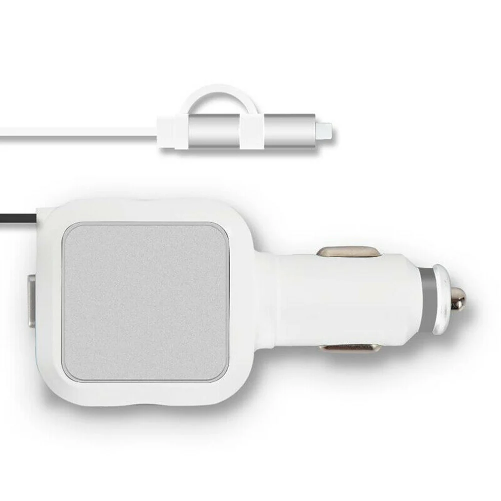 white silver 2 в 1 выдвижное автомобильное зарядное устройство двойной USB адаптер питания зарядка для мобильного телефона V-Best - Название цвета: white silver