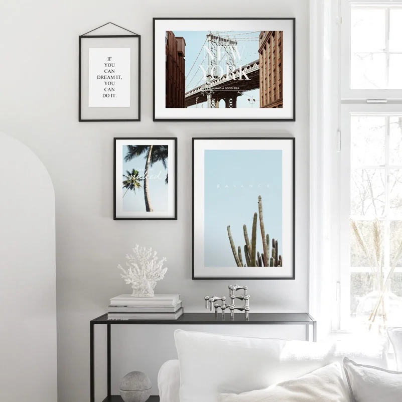 

Beach Palm Tree New York Bridge Cactus Quotes Wall Art Print Paper Canvas Painting Nordic Posters Decor Pictures For Living Room