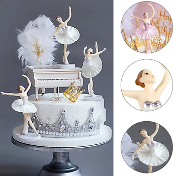 

White Elegant Ballet Girls Cake Decoration Topper Happy Brithday Wedding Bride and Groom for Baking Party Supplies Love Gifts DA