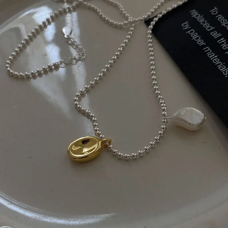 S925 Sterling Silver Pea Necklace Color Matching Pearl Oval Pendant Silver Bead Chain Clavicle Chain New Product Gold Jewelry Necklaces Aliexpress