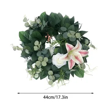 

Fake Artificial Flower White Garland Lily Eucalyptus Wreath Door Decoration Wedding Celebration Home Party Decoration