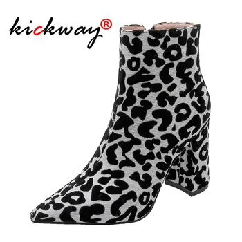 

Ankle Boots Women Leopard Printing Short Boots Pointed Toe Designer Female Ankle Autumn Winter Boots Botas Mujer Plus Size 34-43