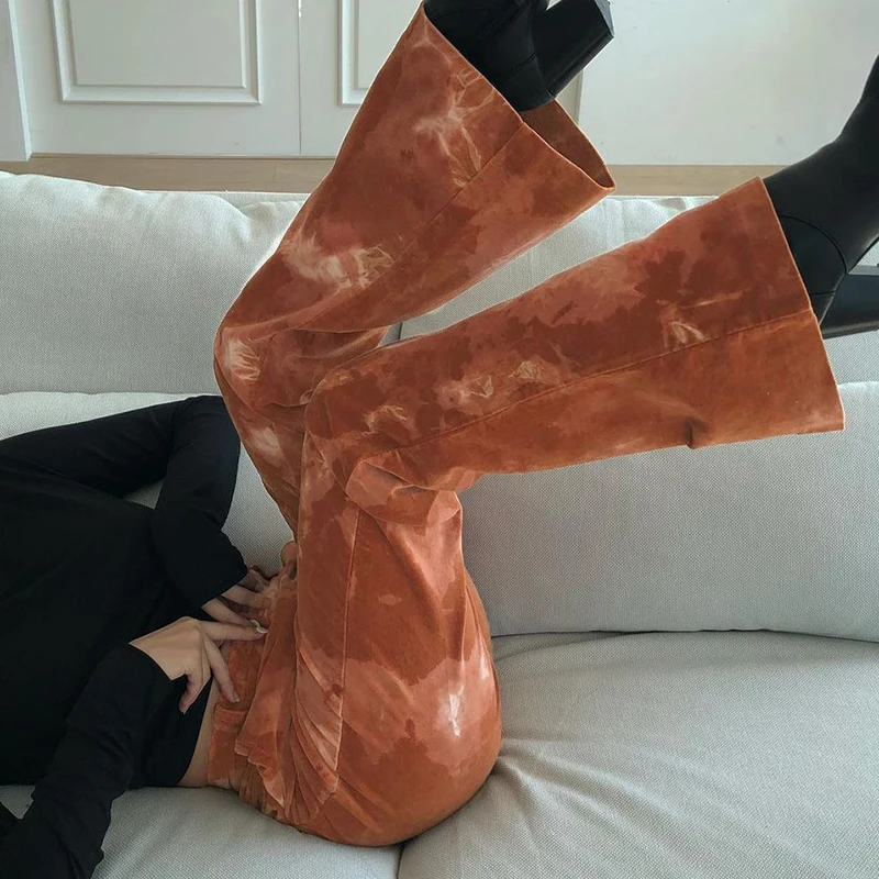 

Streetwear Tie Dye Flare Pants Women Winter Fashion 2020 New Trend Harajuku Long High Waist Trousers Sweat Y2K Pant Female Capri