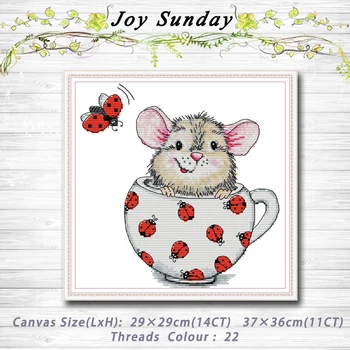 

Mouse in the cup animals cartoon decor Patterns 14CT 11CT Counted Cross Stitch Sets embroidery sets Needlework kits Home decor