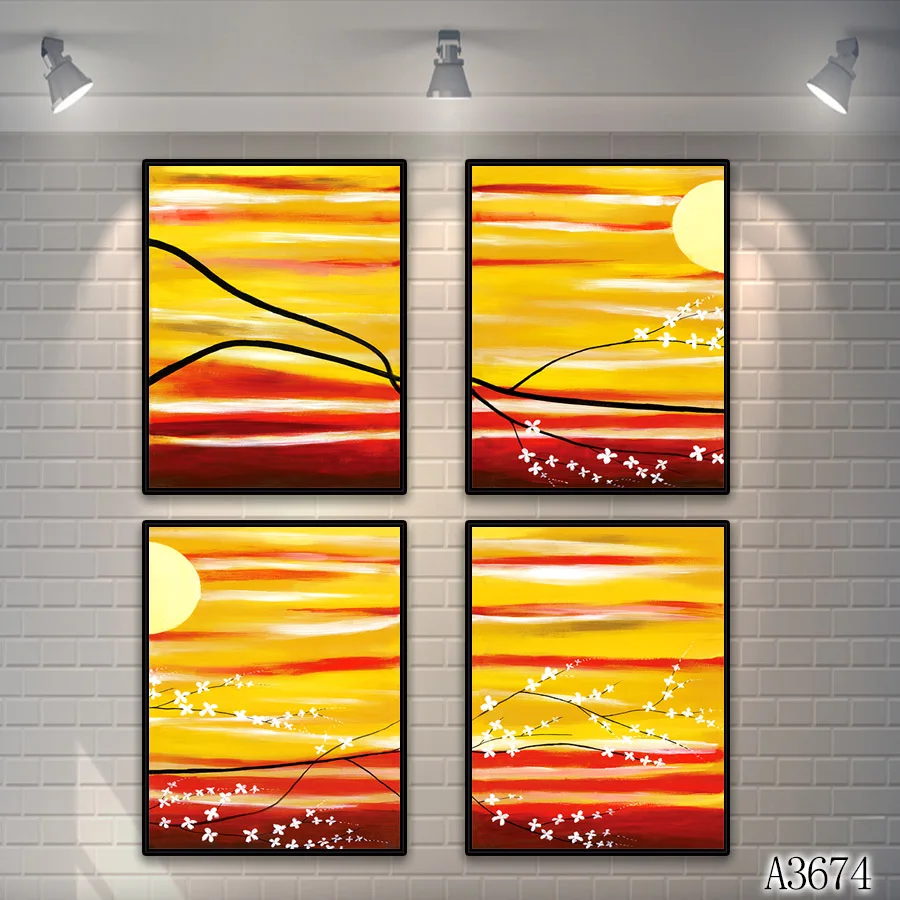 

Abstract Oil Painting Print on Canvas 4pcs Sunrise Colorful Cloud Canvas Art Printing Painting Wall Art Picture for HomeDecor