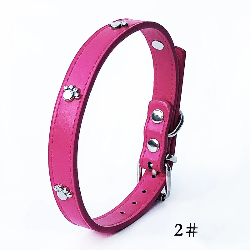 Розово-красный Leather Spiked Dog Collar Adjustable PU Rivets Small Medium Puppy dogs cat Strap Collar Studded Rivets Pet Necklace Accessories - Цвет: Розово-красный