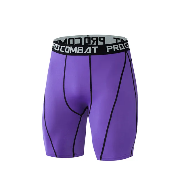 Men Bodybuilding Shorts Fitness Workout Inseam Gym Knickers Male Muscle Alive Elastic Compression Tights Skinny Leggins Hombre Purple