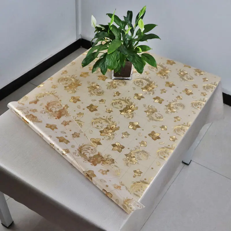 Crestedgold1mm ПВХ скатерти из мягкого стекла, водонепроницаемый коврик для стола, коврик для обеденного стола, Домашняя Декоративная скатерть, коврик для стола в отеле, для свадебной вечеринки, Antependium - Цвет: Crestedgold1mm