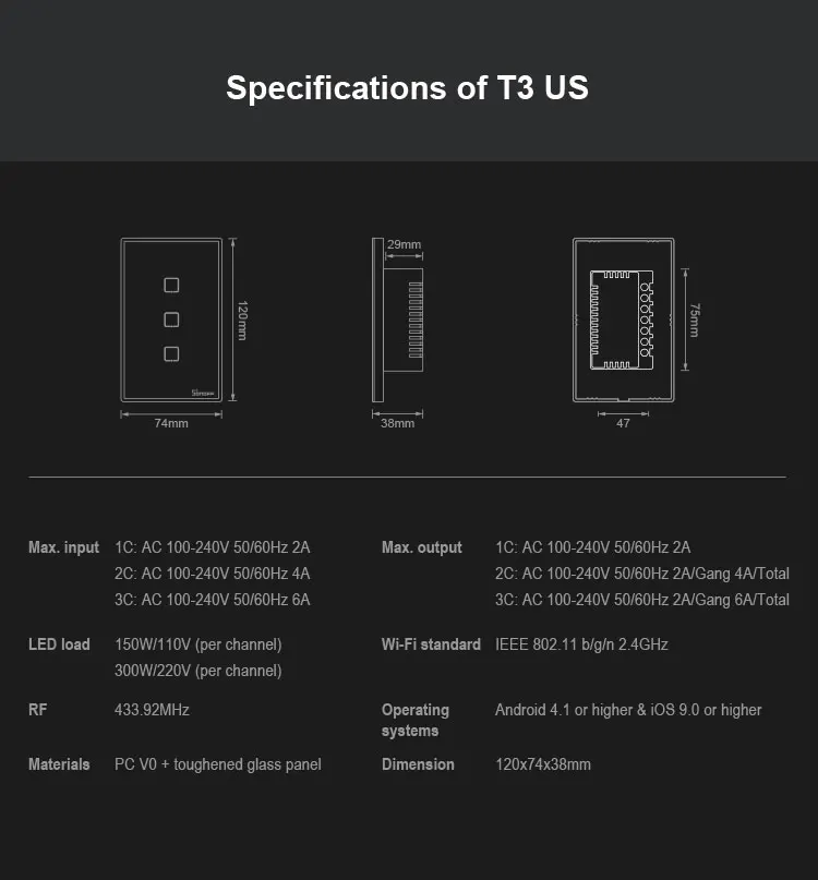 Интеллектуальный выключатель света Sonoff TX T2/T3 нам 1/2/3 интеллектуальный пульт дистанционного управления Управление Wifi светильник с таймером настенный выключатель сенсорный переключатель RF433mhz переключатель работы с Alexa