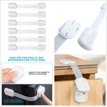 

6Pcs Baby Safety Fridge Drawer Cupboard Cabinet Protection Strap Lock Children Security Protector 3M Adhesive No Drilling