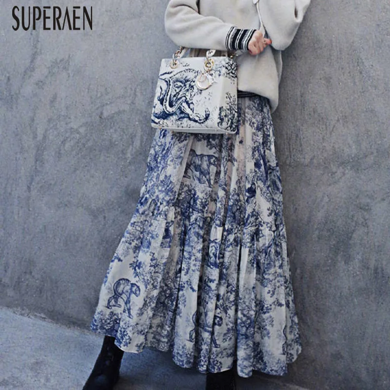 

SuperAen New 2019 Autumn High Waist Skirt Female Cotton Casual Wild Cotton Ladies Skirts Elastic Waist Skirts Female