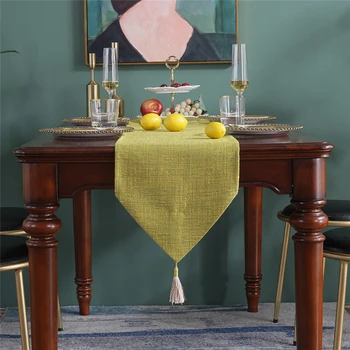 

Cotton Linen Thick Solid Color Table Runner Simple Tassel Pendant Home Decorative Table Runners Cupboard Cover Towel Bed Runner