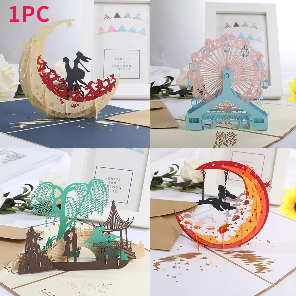 3D выдолбленные дома свадебные приглашения DIY вечерние праздничные открытки печать с открытки с конвертом складной год