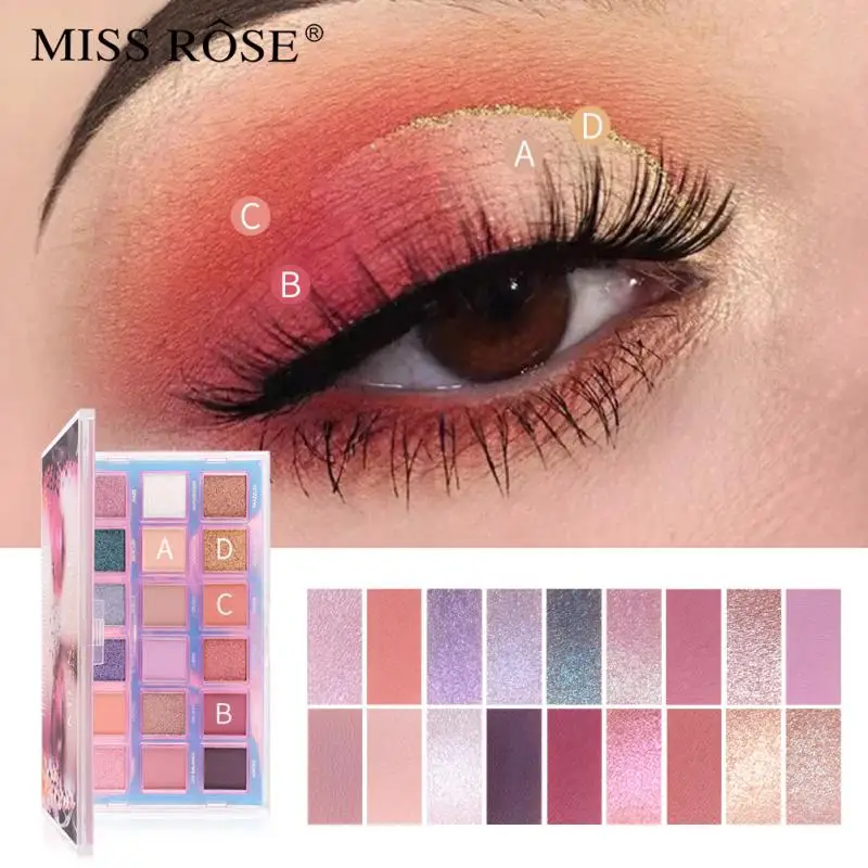 MISS ROSE 18 Colors Eyeshadow Palette Water Reverse Matte Glitter Eye Powder Long-wearing Waterproof Eye Shadow Palette TSLM1 MISS ROSE 18 Colors Eyeshadow Palette Water Reverse Matte Glitter Eye Powder Long-wearing Waterproof Eye Shadow Palette TSLM1