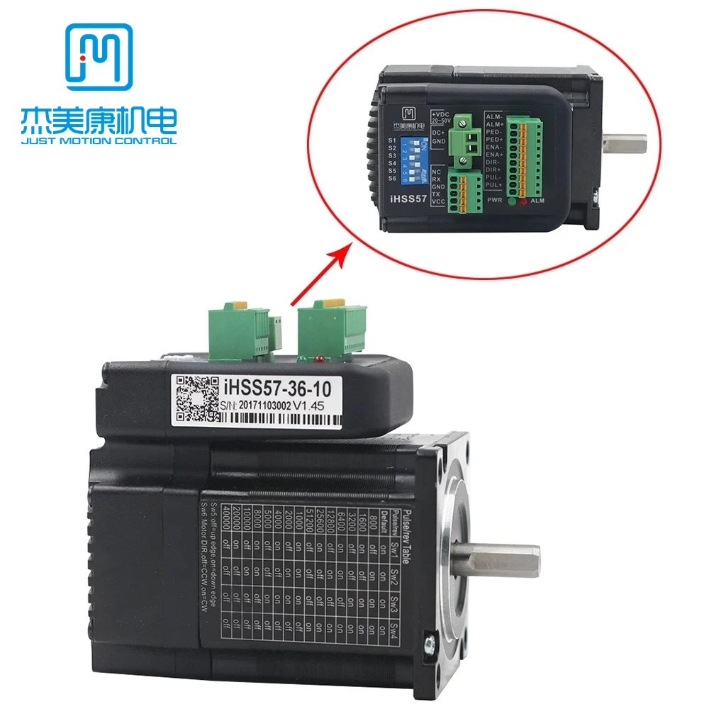 

JMC Original NEMA23 2-Phase 1.2N.m 57mm 36V INTEGRATED Hybrid Closed-Loop Stepper Servo Motor & Drive Kit Encoder IHSS57-36-10