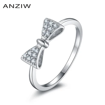 

ANZIW 925 Sterling Silver Wedding Bridal Rings Engagement Anniversary Lady Knot Rings Party Silver Lover Bow Tie Jewelry Gift