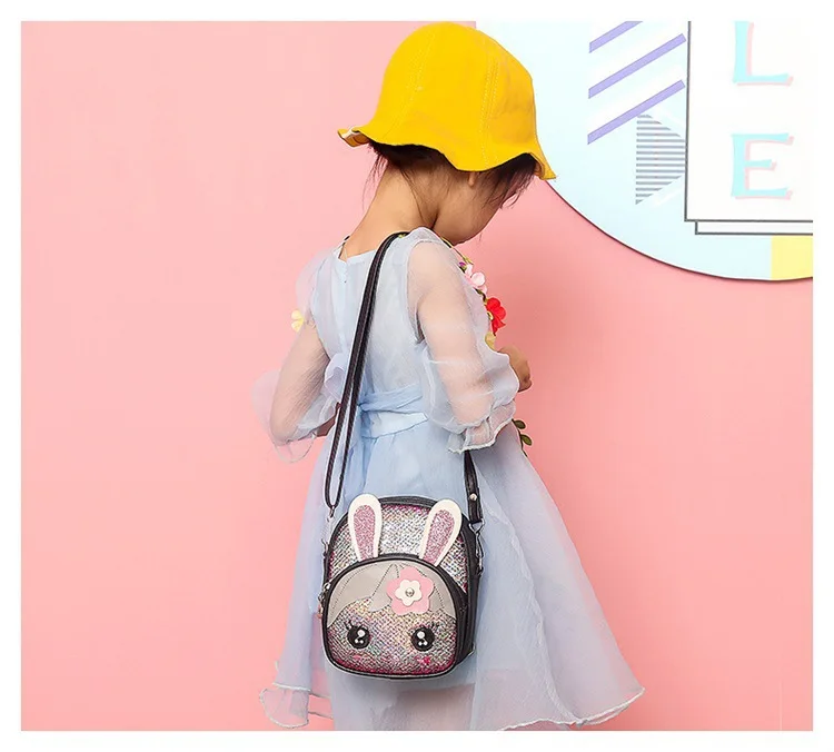 Детская сумка с блестками, сумка на плечо, 2019, Корейская версия, милый кролик, Детский рюкзак, Bolsa