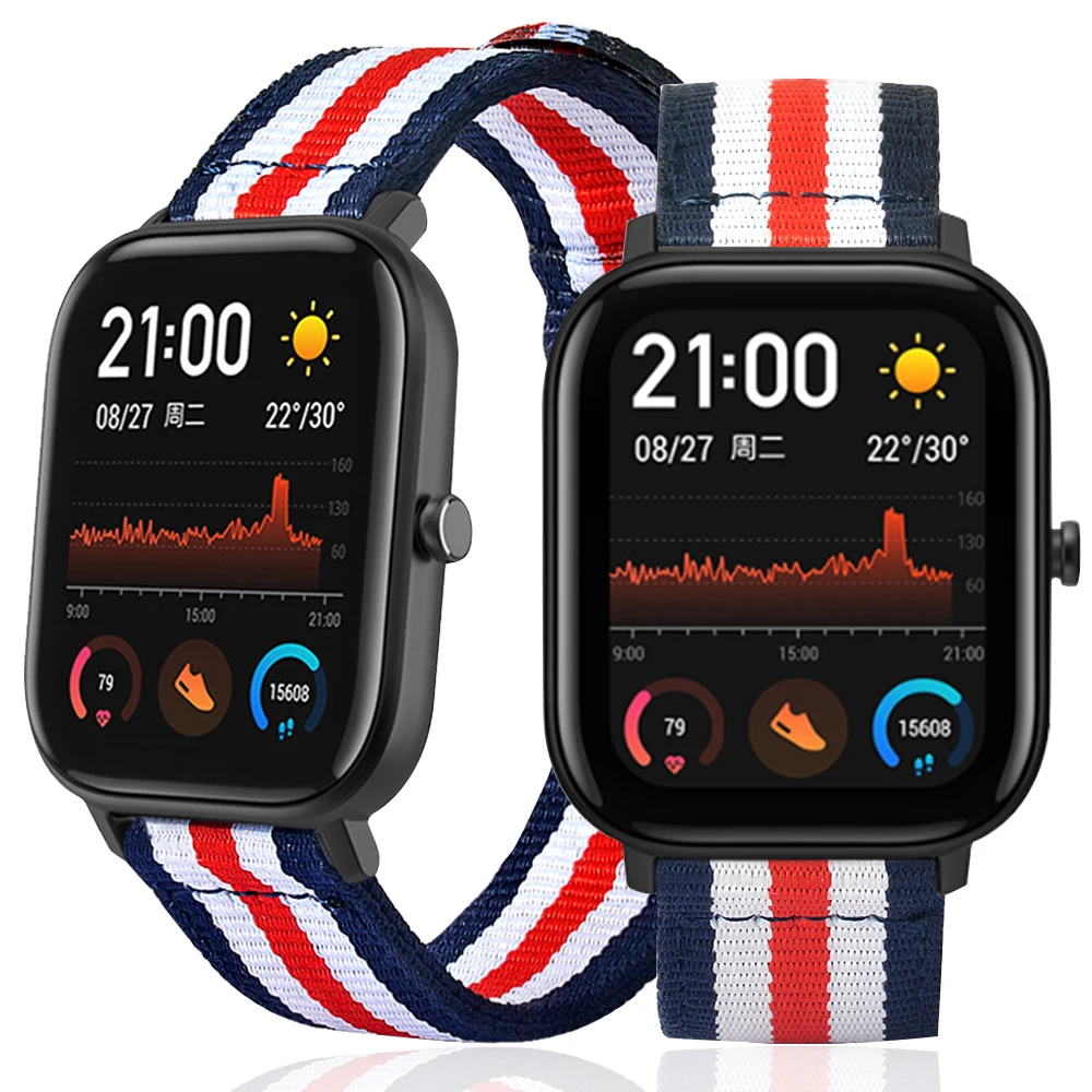 

Stripe Inter-Color Canvas Strap For Huami Amazfit GTS 20mm Smart Watch Sport Retro Stripe Fitness Bracelet For Amazfit GTS 20mm