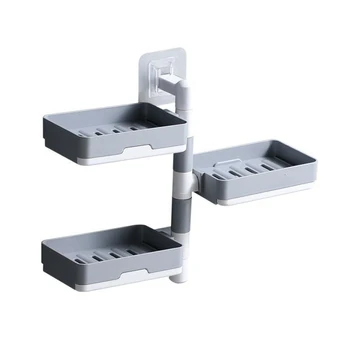 

Rotatable shelf free perforation wall hanging soap box double-layer three-layer drain toilet bathroom shelf