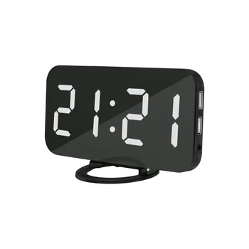 

Digital Alarm Clock LED Display with Dual USB Charger Ports Auto Dimmer Mode Easy Snooze Function Modern Mirror Desk Wall Clock