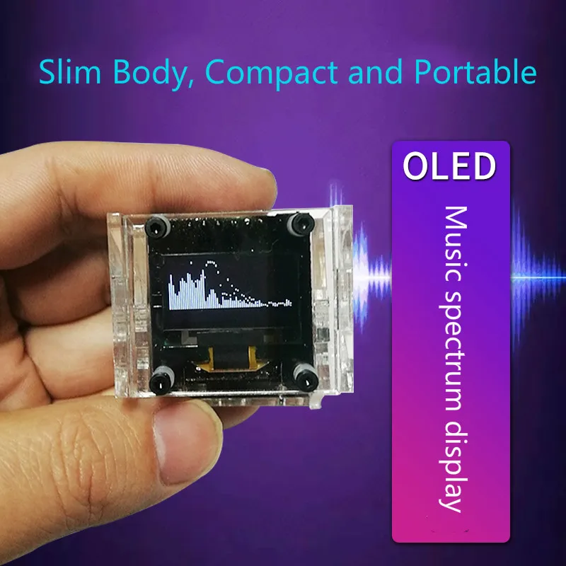 Oled Stereo Control Music Spectrum Display vu Medidor com Case Handheld Miniatura Ultrafino Módulo de Modo 096 Tela Novo
