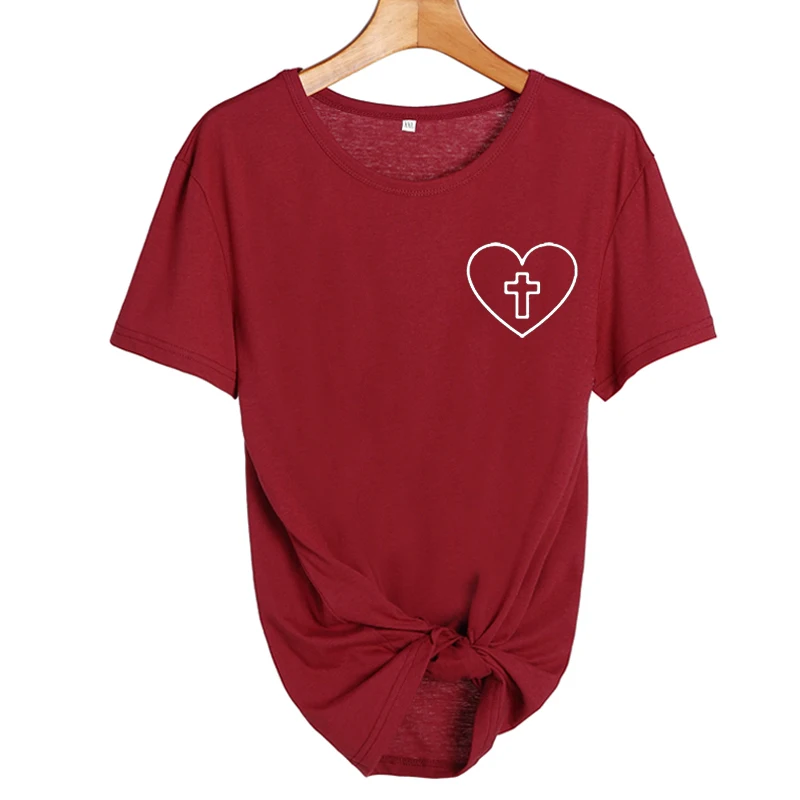 wine red-white Крест Футболка Harajuku Библии Бог принтовые тройники Для женщин Кристиан католик вера надписью «Jesus футболки tumblr рубашка femme, папы - Цвет: wine red-white