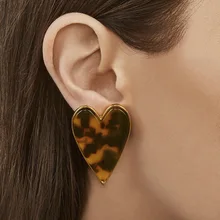 New Lady's Vintage Leopard Acetic Acrylic Heart Stud Earring Fashion Acrylic Statement Earrings For Women Accessories