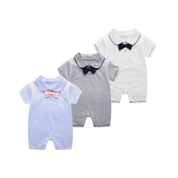 

Korea Style Baby Pure Cotton Jumpsuit Boys Girls Summer Newborn Short Sleeve Romper Solid Fashion White Blue Gray Infant Rompers