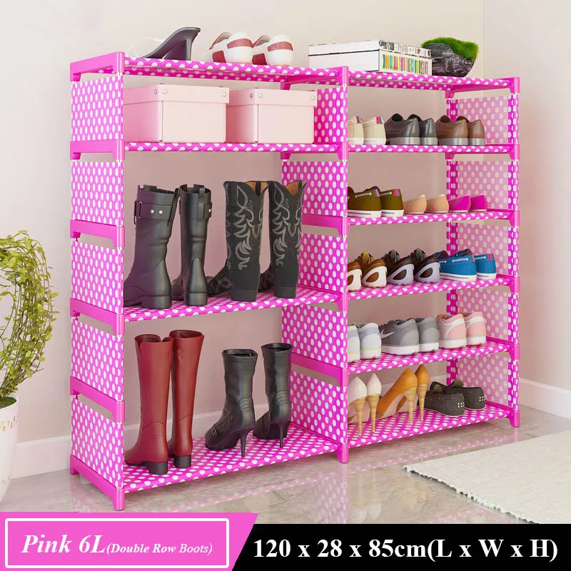 Pink (boots) Двухрядный стеллаж для обуви Съемный Угол нетканый материал пылезащитный шкаф для хранения прихожей Экономия пространства обувь Органайзер полка - Цвет: Pink (boots)