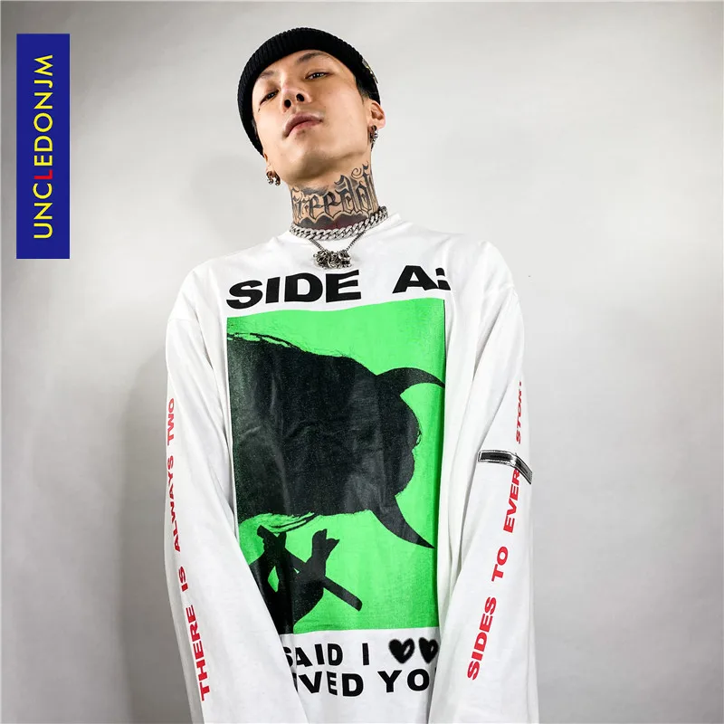 

UNCLEDONJM Devil Printed Long-Sleeved T-shirt Men's Hiphop Streetwear Loose Top harajuku gothic oversize mens t shirts NF-NB2043
