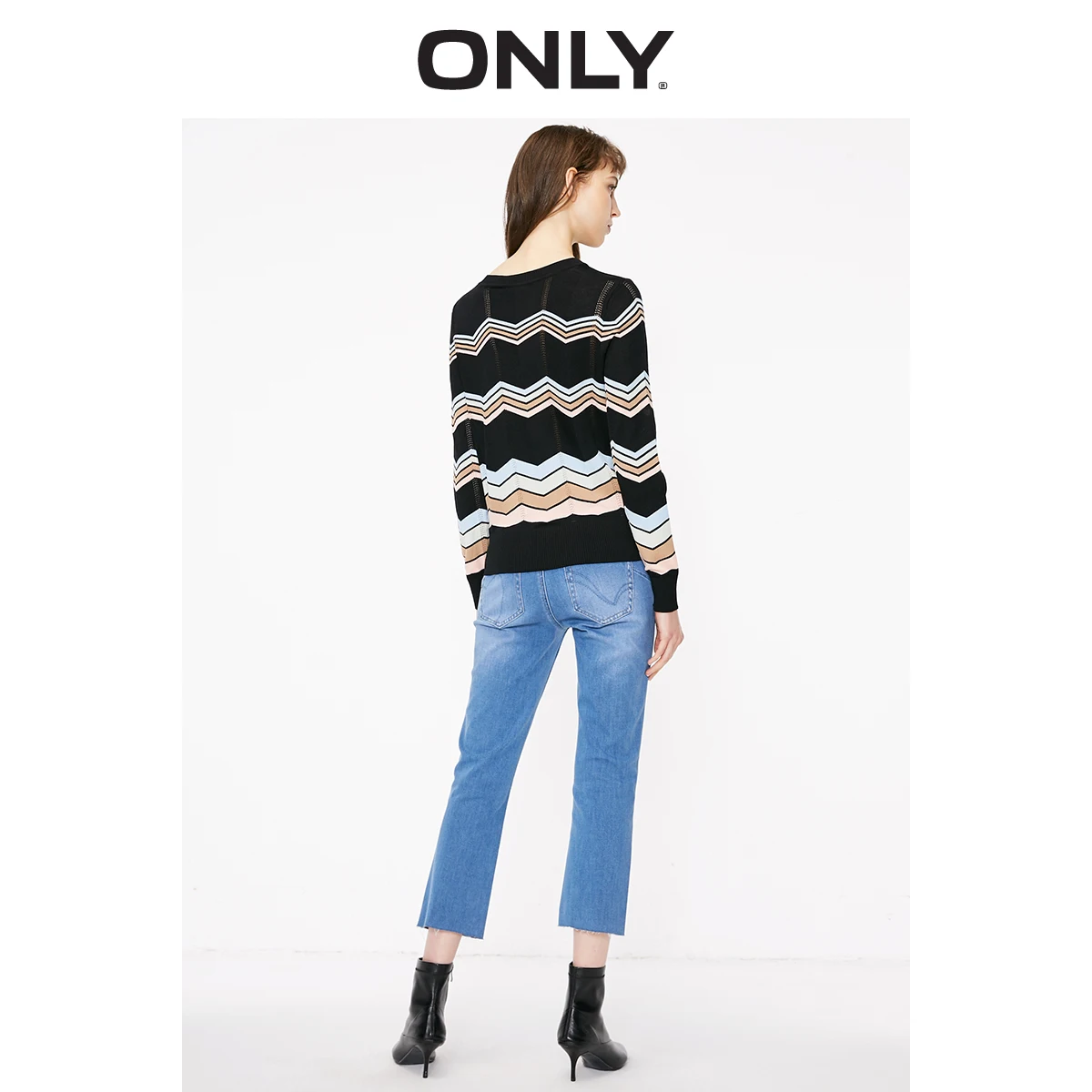 Skup Tylko jesienno zimowy prosty krój w różnych kolorach paski wycięcia sweter dzianinowy | 119124519