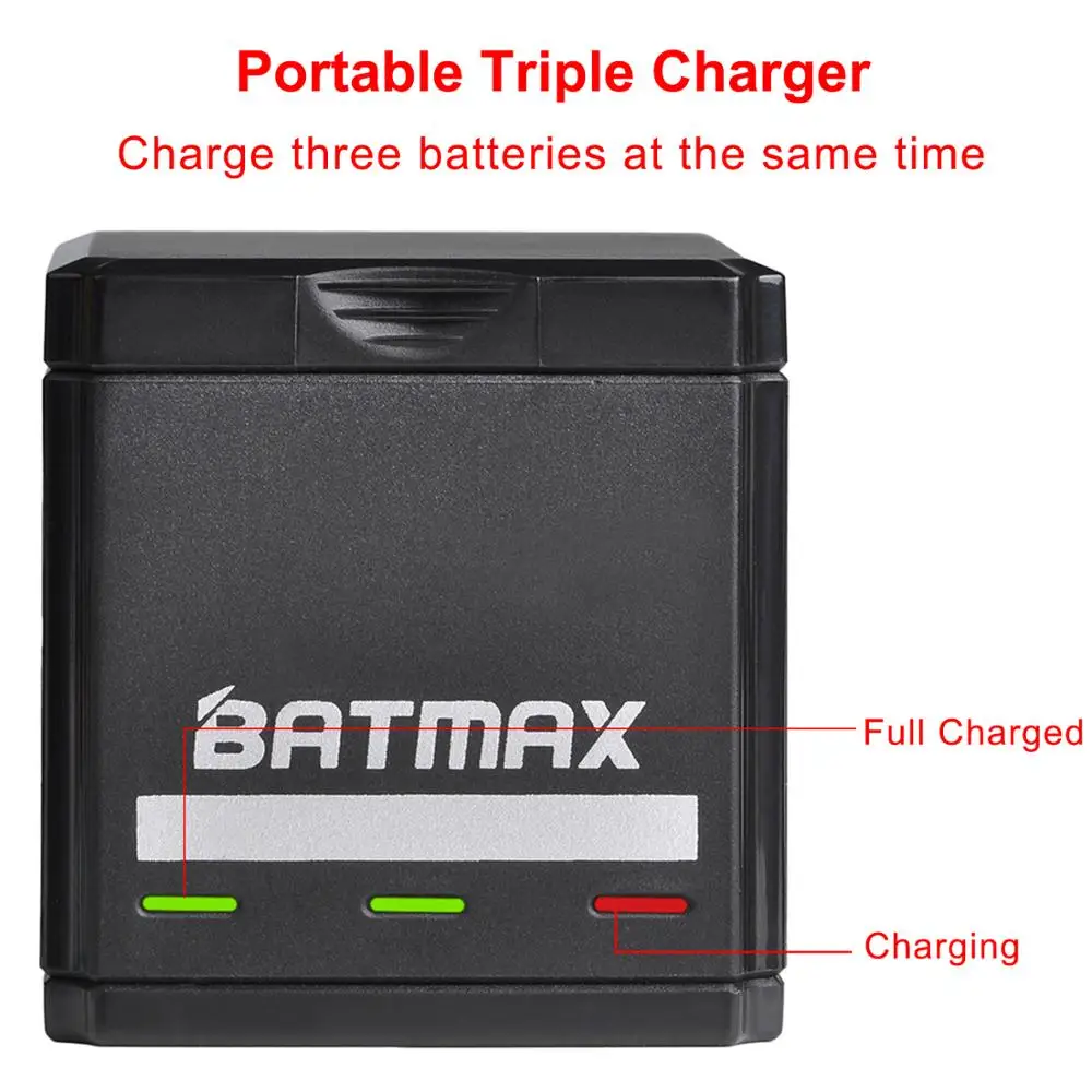 Batmax для GoPro 7 полный декодированный черный аккумулятор+ USB тройное зарядное устройство с портом type C для GoPro7 Gopro 6 5 Gopro 8 Экшн-камера