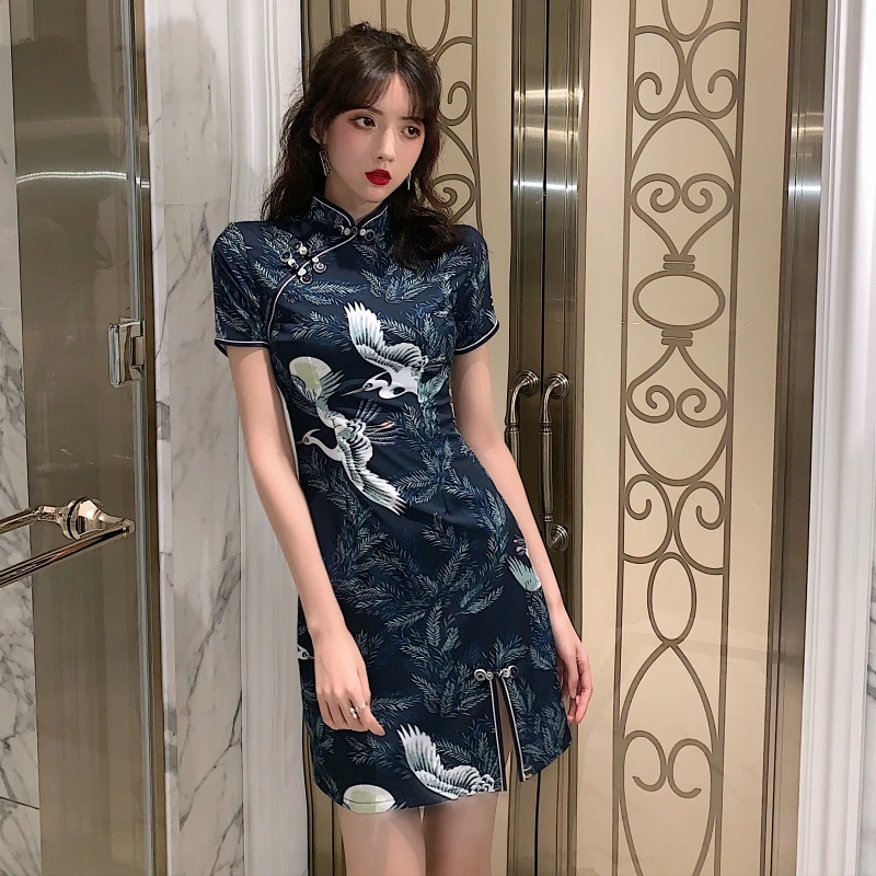 2021 Chinese Dress for Women Elegant Vintage Print Crane Qipao Dress  Vestidos Sexy Party Wedding Split Cheongsam Dresses Quipao - AliExpress  200000532