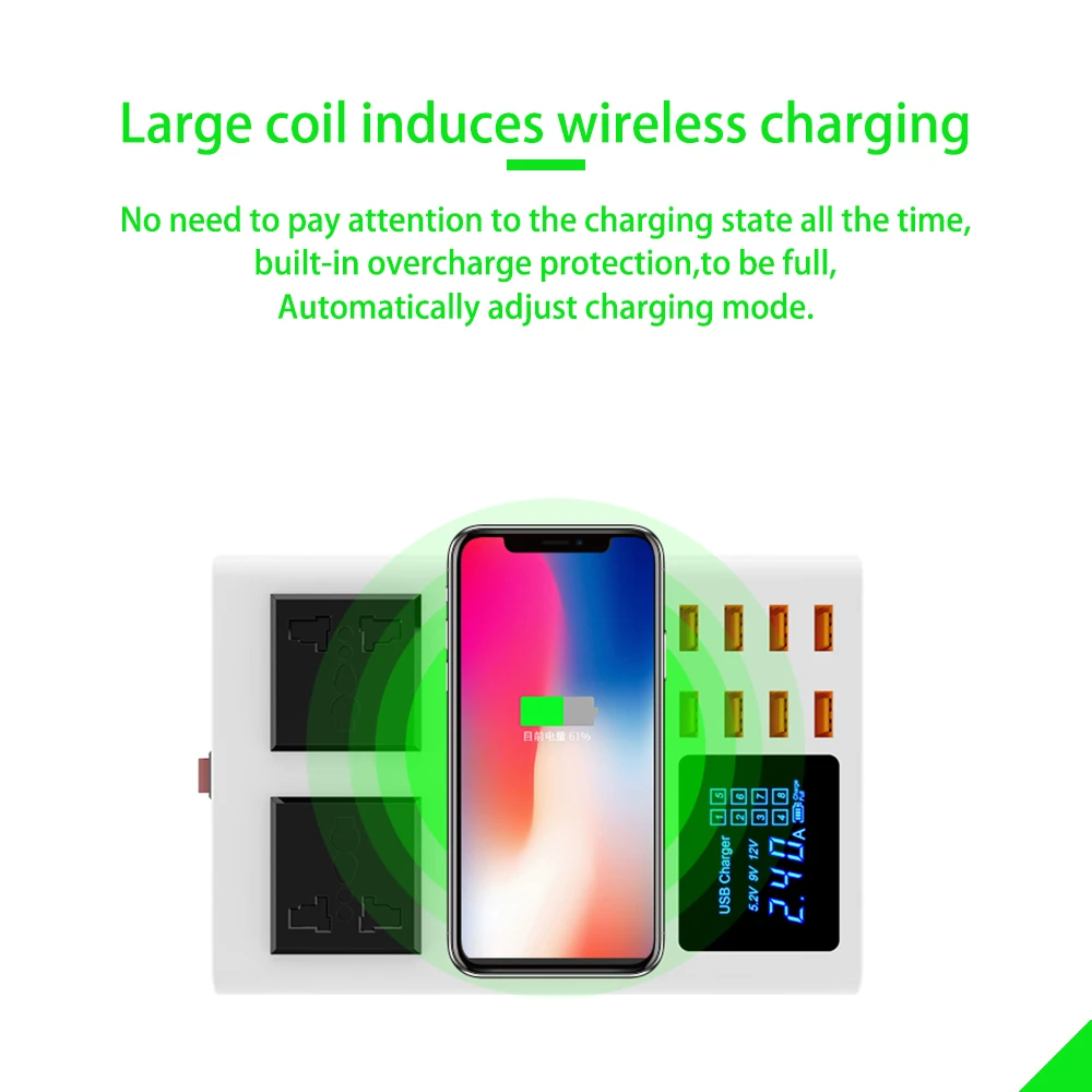 Wireless Charger With Led Digital Display USB Charger Adapter For xiaomi huawei samsung