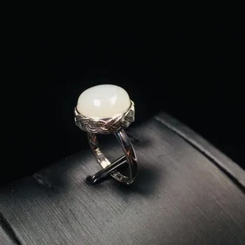 

Natural Hetian White Jade Engagement Ring Gemstone 925 Silver Ring Trendy Charm Women Jade Fine Jewelry