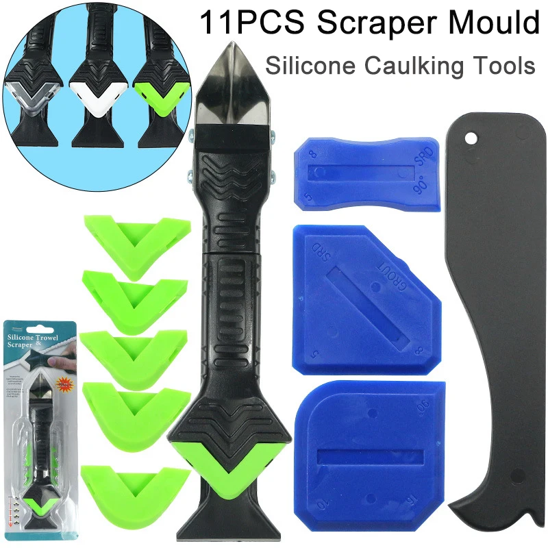 11pcs Silicone Scraper Tool Kit Caulking Grouting Sealant Finishing Clean Remove