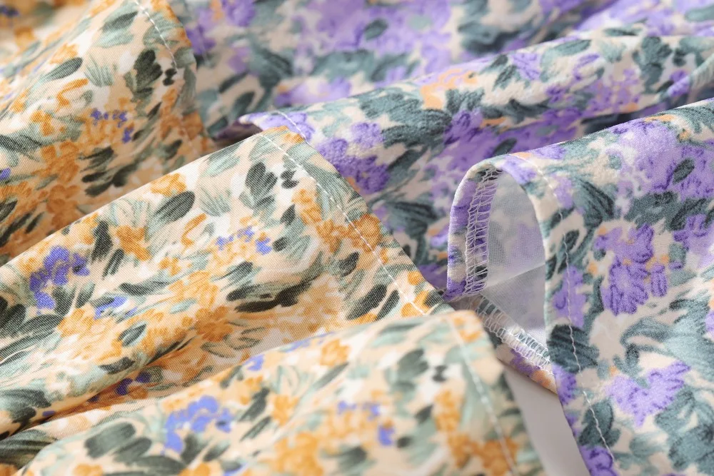 ELFSACK Yellow Oil Painting Floral Print A Line Women Ruffle Skirts 2020 Summer ELF Purple High Waist Korean Girly Holiday Skirt