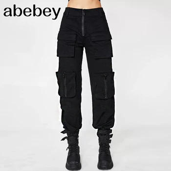 

Black Pleated Grunge Gothic Pants For Women Harajuku Punk Patchwork Zipper Pockets Autumn 2020 Fashion Female Trousers