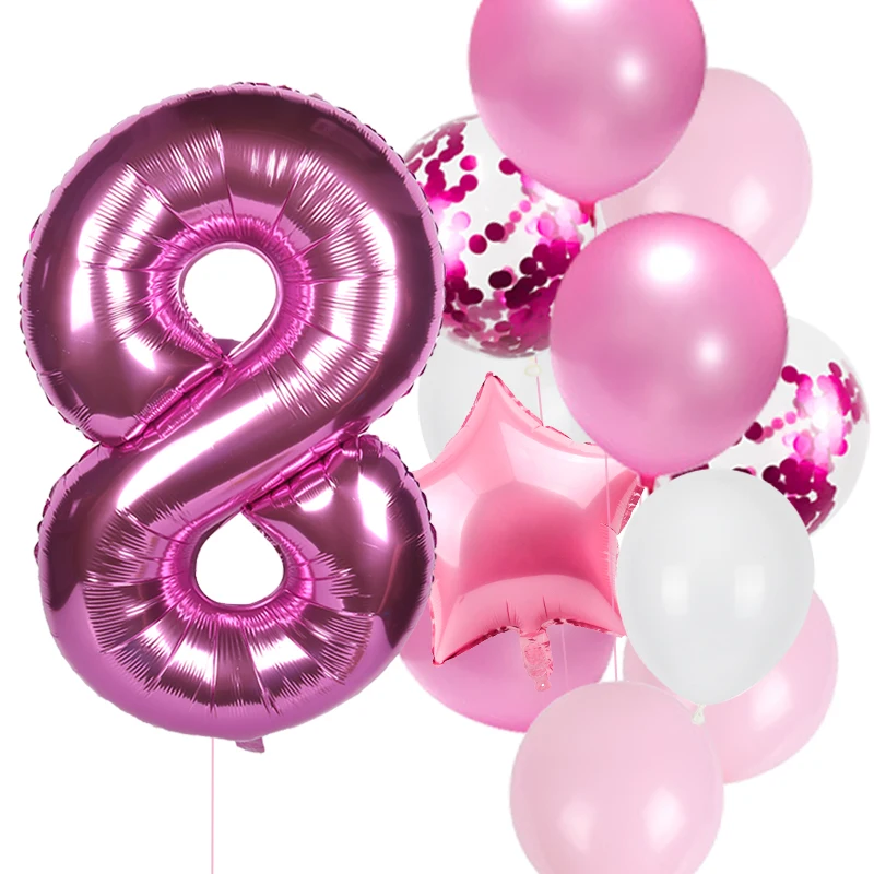 Ballons à chiffres roses en aluminium, 12 pièces, décor de fête de 1er  anniversaire pour enfants, petites filles, princesse, 1, 2, 3, 4, 5, 6, 7,  8, 9 ans - AliExpress