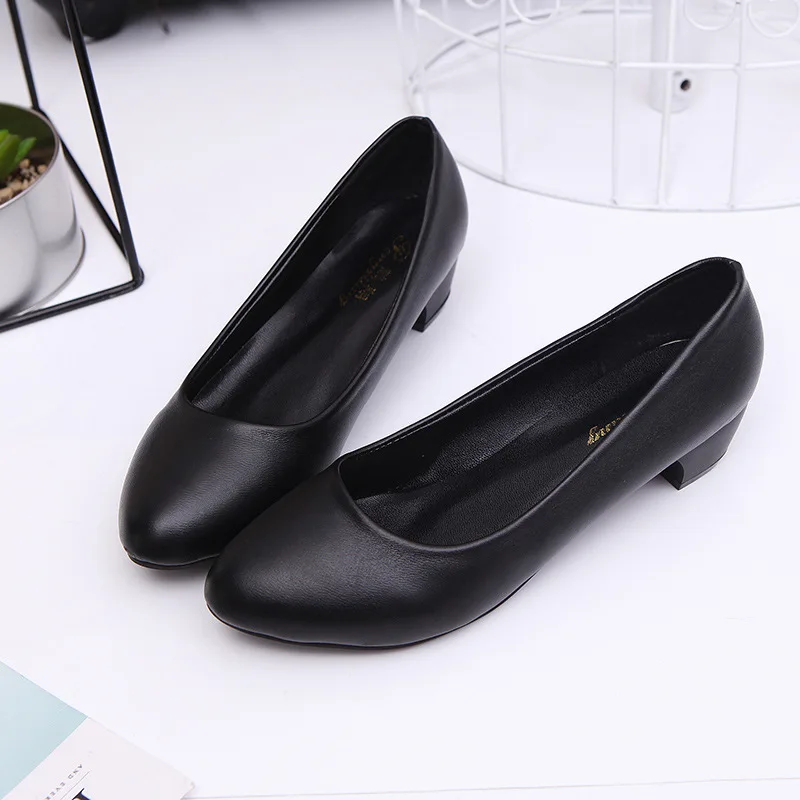 

2019 New Style Professional Female Black Work Shoes round-Toe li yi xie Women Dress Interview WOMEN'S Shoes Semi-high Heeled Sho